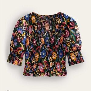 Boden Smocked Bodice Crop Top Peplum Floral Print Blouse NEW